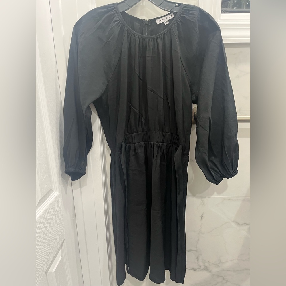 Yakira Bella Black Tie Waistband Long Sleeve Dress